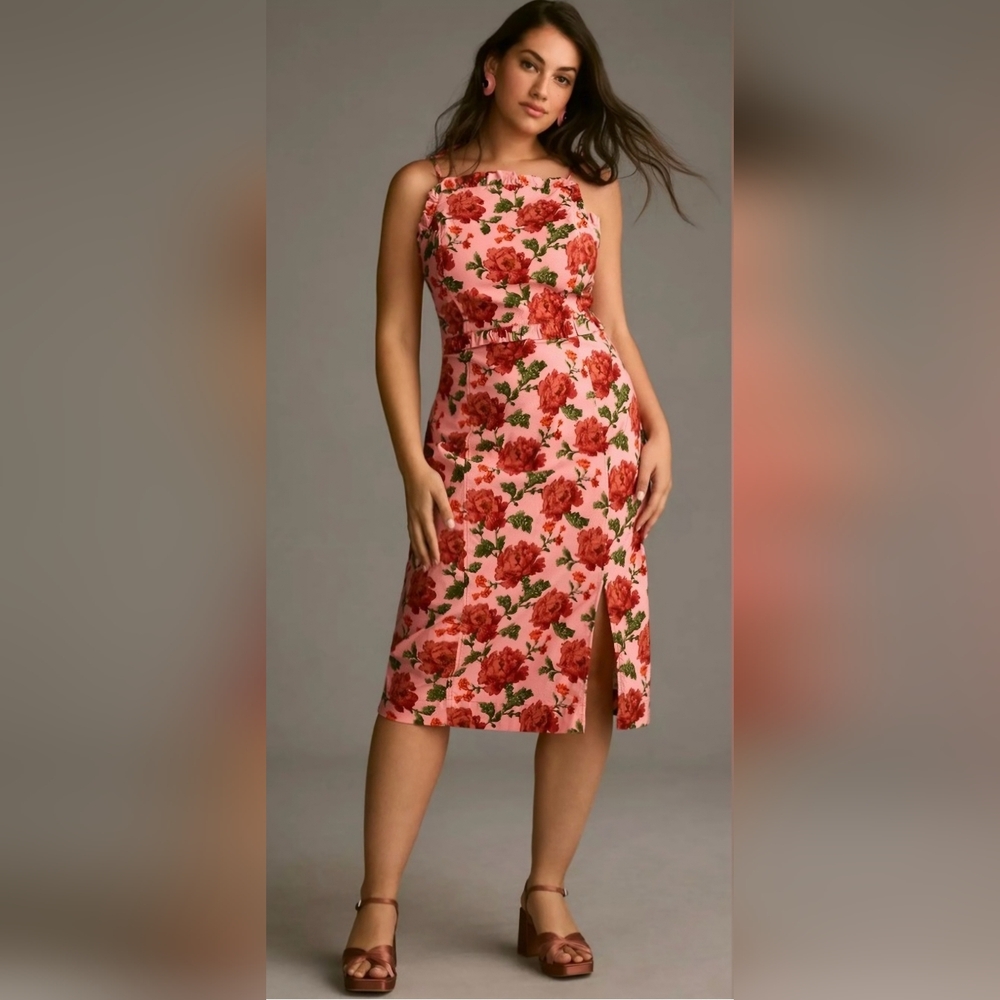 Anthropologie Floral Print Strappy Ruffled Peplum Halter Dress 2X NWT - Picture 1 of 7